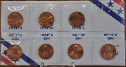 1982 Lincoln Memorial Penny Cent Set - All Types, 82 Small Date, Large Date, Copper and Zinc, P & D Mints - Fantastic Collection addition