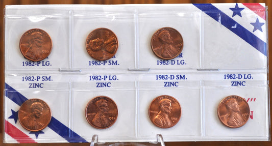 1982 Lincoln Memorial Penny Cent Set - All Types, 82 Small Date, Large Date, Copper and Zinc, P & D Mints - Fantastic Collection addition