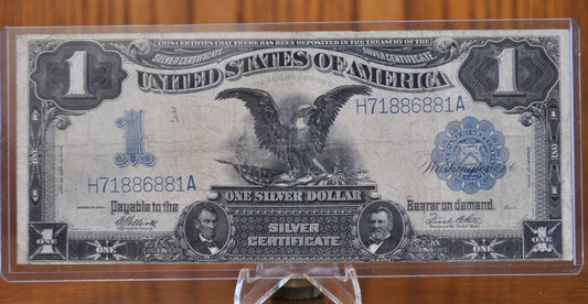 1899 1 Dollar Silver Cert. Black Eagle Fr#235 - F+ (Fine Plus) Grade - Rare Note 1899 Large Note 1 Dollar Bill 1899 Silver Cert Fr235