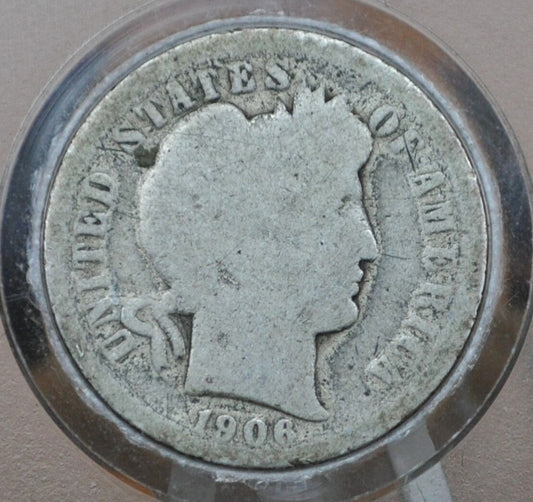 1906-O Barber Silver Dime - G (Good) Grade / Condition - New Orleans Mint - 1906 O Barber Dime 1906O Dime Silver