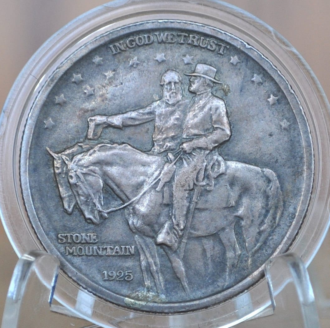 Authentic 1925 Stone Mountain Silver Commemorative Half Dollar - AU (About Uncirculated) Robert E Lee and Stonewall Jackson 1925 Half Dollar