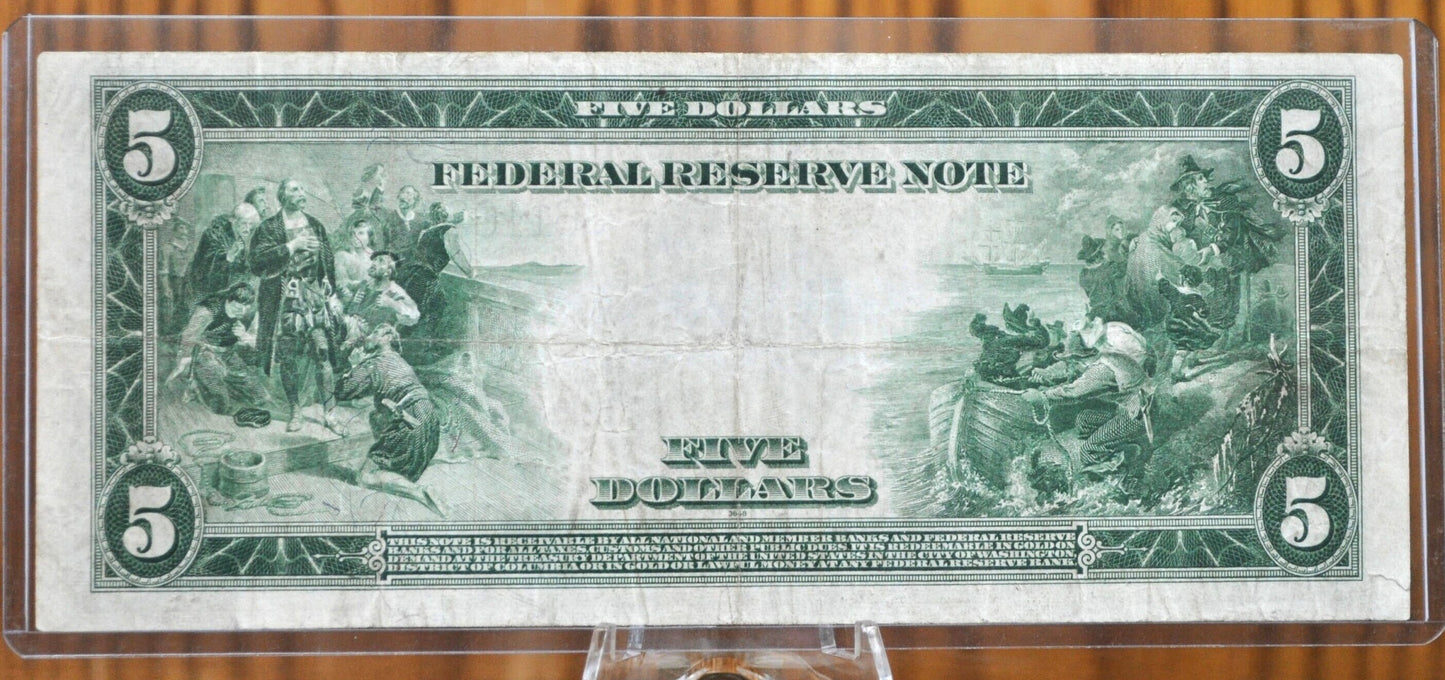 1914 5 Dollar Federal Reserve Note Large Size Fr871 - XF (Extremely Fine) -Chicago 1914 Five Dollar Bill Large Note 1914 Horseblanket Fr#871