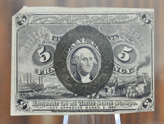 2nd Issue 5 Cent Fractional Note Fr#1233 - XF, Small Corner Tear -"18-63" on reverse, Better Variety -Second Issue Fractional Note Five Cent