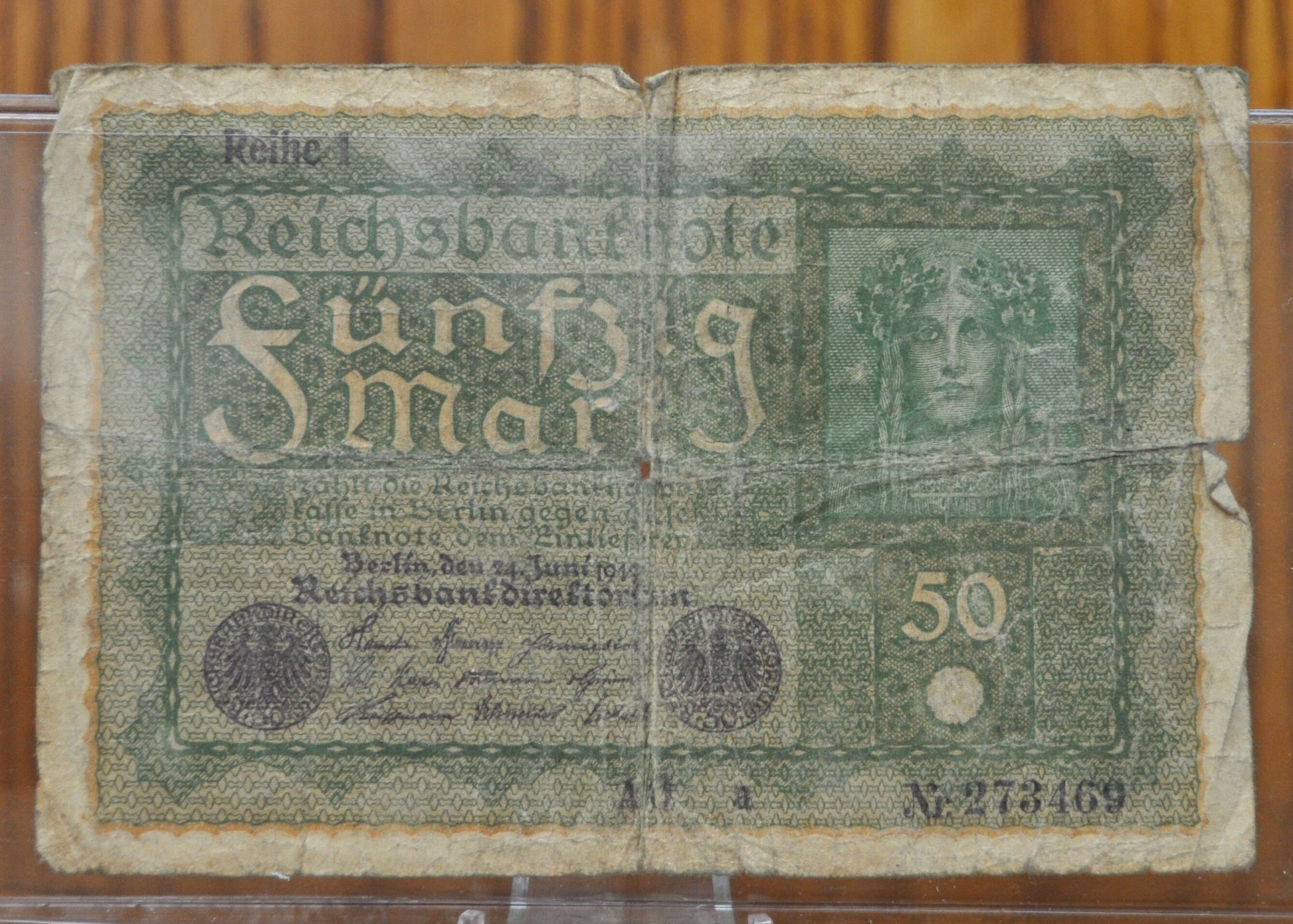 1919 50 Mark German Paper Note - 1919 Reichsbanknote 50 - Circulated Condition, Beautiful Design - Fifty Mark Note 1919