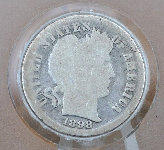 1898 Barber Silver Dime - AG (About Good) Grade / Condition - Philadelphia Mint - 1898 P Barber Dime 1898P Dime Silver