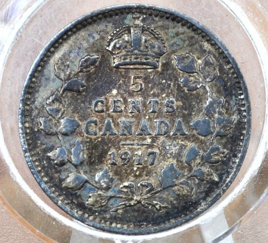 1917 Canadian Silver 5 Cent Coin - Very-Extremely Fine - Canada 5 Cent Sterling Silver 1917 Canada