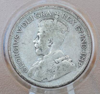 1934 Canadian Silver Quarter - F (Fine) Grade, Low Mintage Date - King George V - 92.5% Silver Quarter Canada - Semi-Key Date