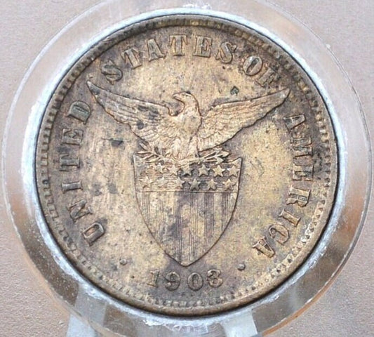 1903 Philippines Half Centavo - XF/AU (Extremely Fine+) Condition - Rarer Coin - 1903 Half Centavo Filipinas, Great Condition