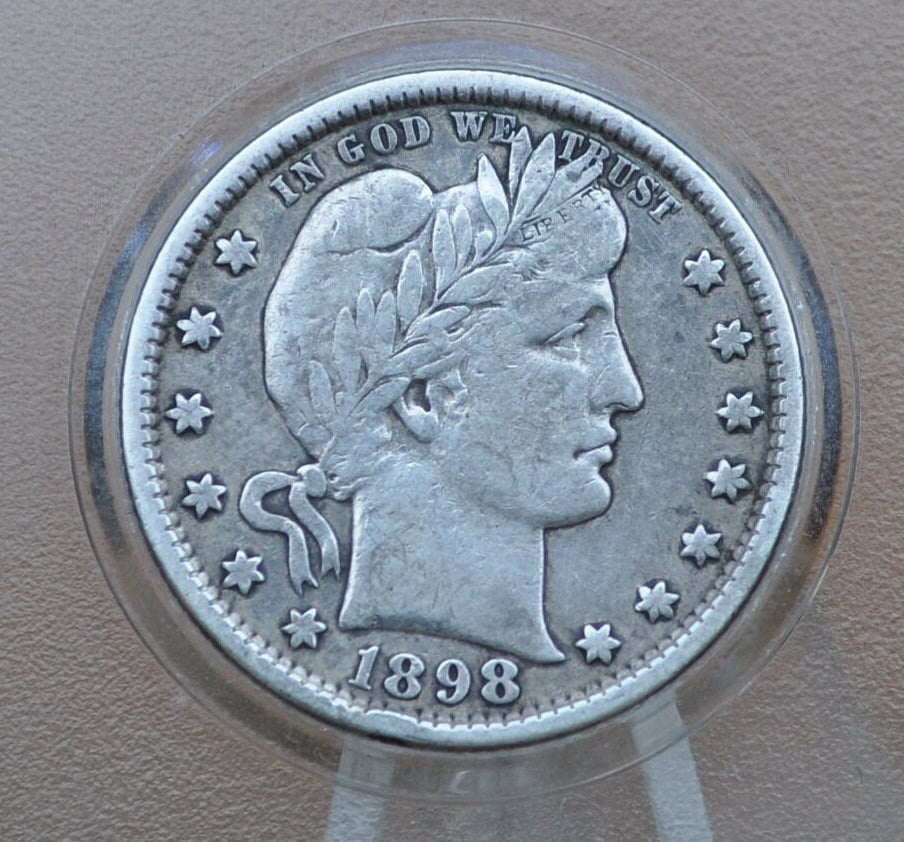 1898 Barber Silver Quarter - VF (Very Fine) Grade / Condition - Philadelphia Mint - 1898P Barber - Quarter 1898 P