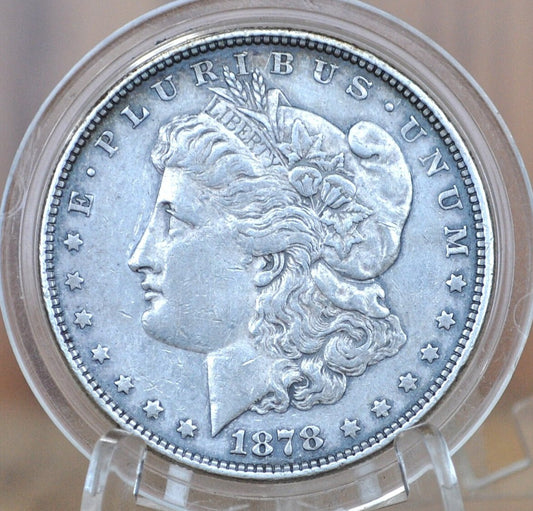 1878 Morgan Silver Dollar Eight Feathers - AU50 (About Uncirculated) - 1878 8 Tail Feathers Morgan - 8 Feather Variety 1878 P Morgan Silver
