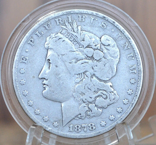 1878 Morgan Silver Dollar Eight Feathers - VG+ (Very Good-Fine) Grade - 1878 8 Tail Feathers Morgan - 8 Feather Variety 1878 P Morgan Silver