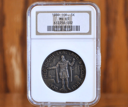 1930 Iceland 5K, NGC MS65, 1000th Anniversary Althing - Stunning Coin; Only 20,000 Made, Very Rare - Iceland 5 Kronur 1930 Althing Mil