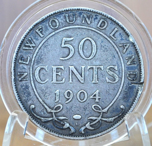 1904 Newfoundland 50 Cents - VF (Very Fine) Condition - King George V - Fifty Cents Newfoundland 1904 Silver, Only 140,000 Minted