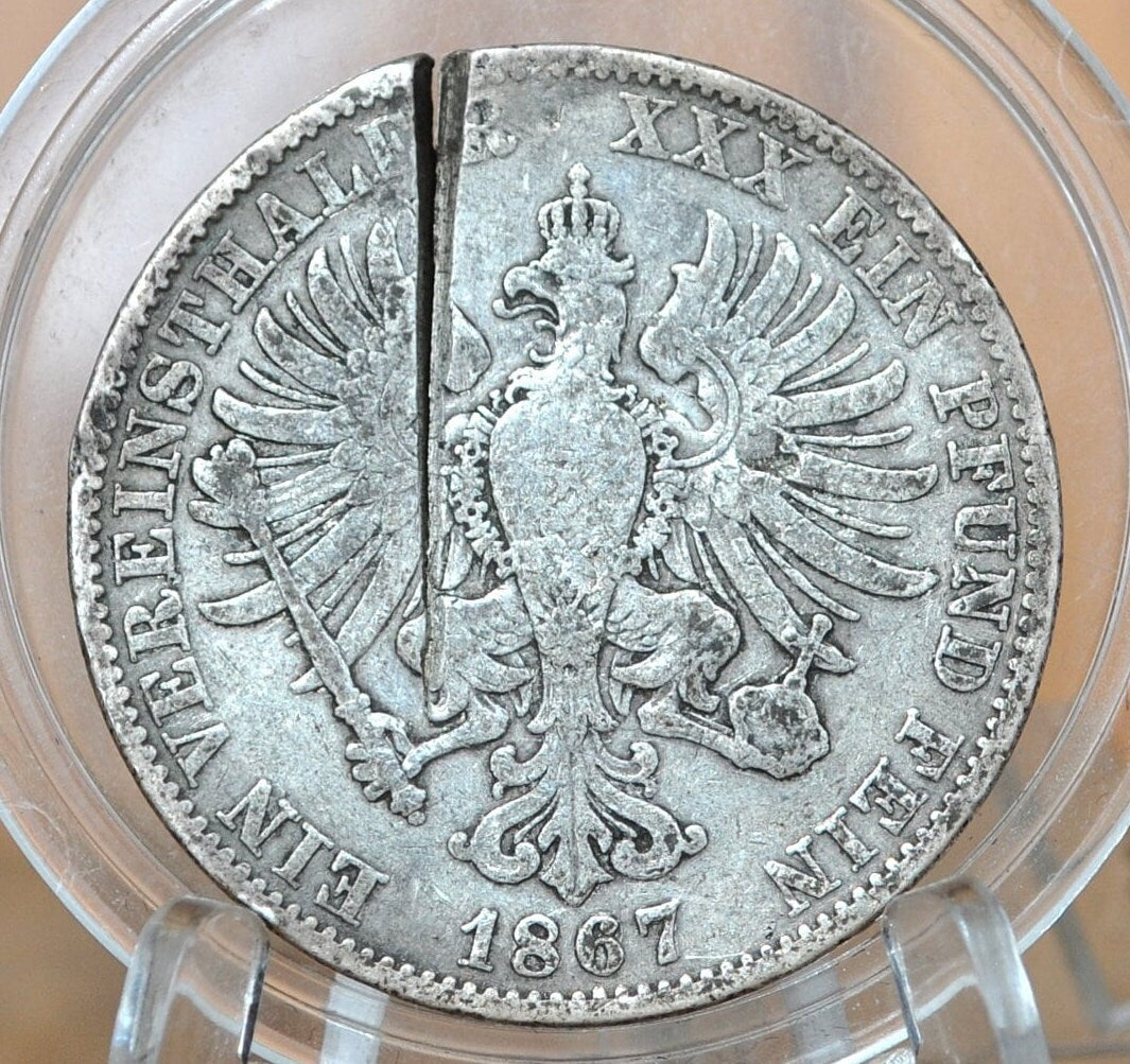 1867 Prussian Silver Thaler - Great Detail, Chopped - Prussia Silver Thaler 1867