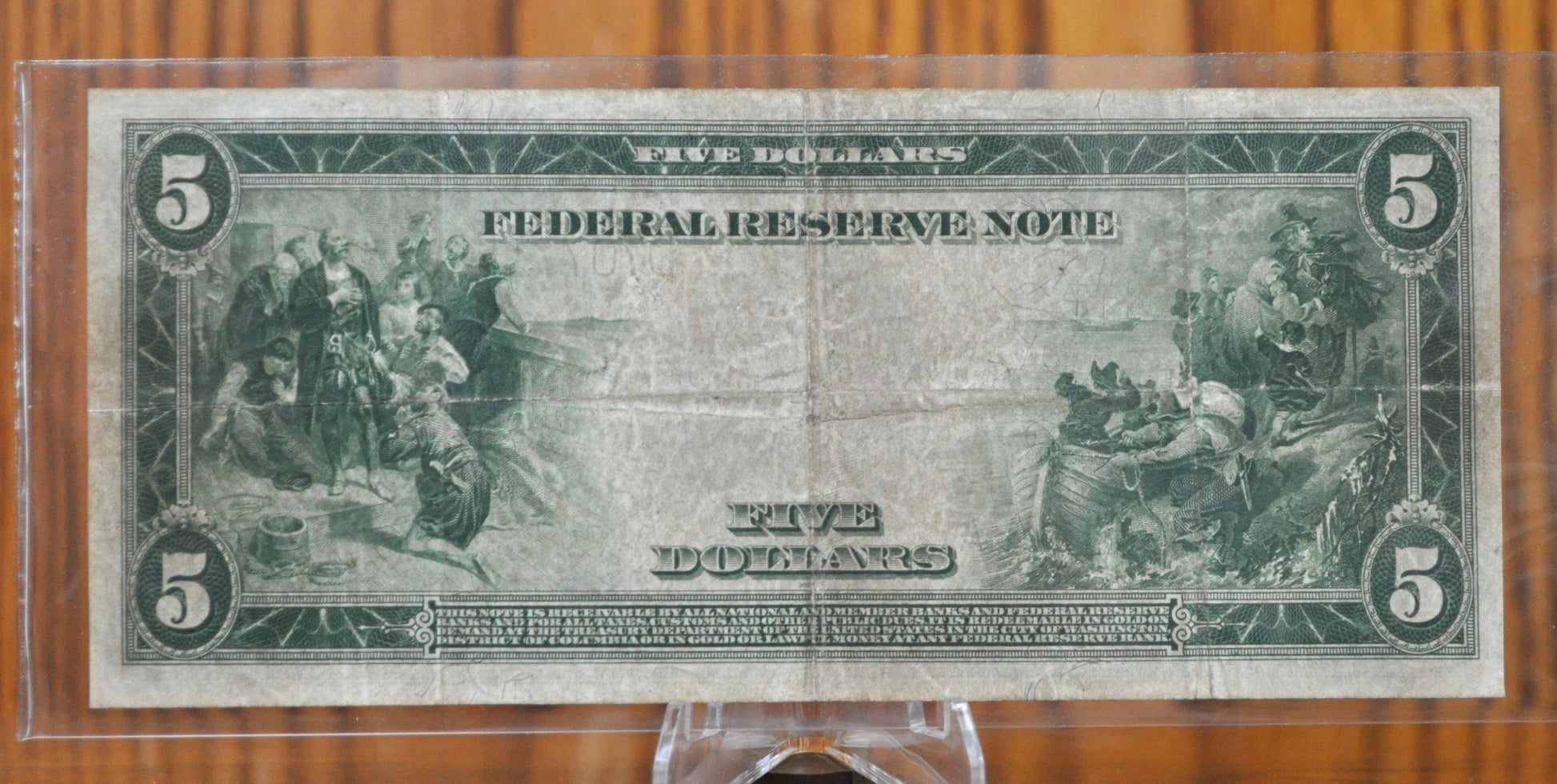 1914 5 Dollar Federal Reserve Note Large Size Fr859 - F+ (Fine Plus) - Ohio 1914 Five Dollar Bill Large Note 1914 Horseblanket Fr#859