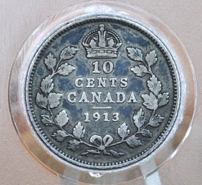 1913 Canadian Ten Cent - G (Good) Grade / Condition - King George V - 10 Cent Canada 1913 Cent - 1913 Canada Dime