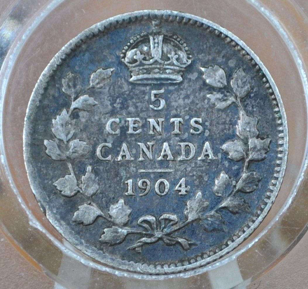 1904 Canadian Silver 5 Cent Coin - VF (Very Fine) Condition - King George - Canada 5 Cent Sterling Silver 1904 Canada - Lower Mintage