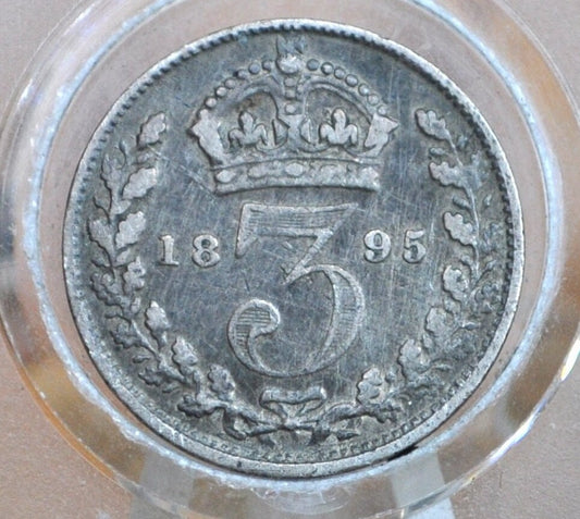 1895 Threepence Great Britain 3 Pence Silver - VF (Very Fine) Condition, Great Detail - Queen Victoria - UK 3 Pence Silver 1895