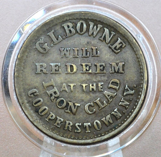 Bingham and Jarvis Drugs Cooperstown NY Civil War Token Store Card - Rarer Type, Great Condition - Iron Clad CWT