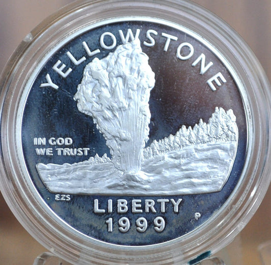 1999 Yellowstone Silver Dollar - Proof, Silver - Yellowstone Commemorative Silver Dollar 1999-P