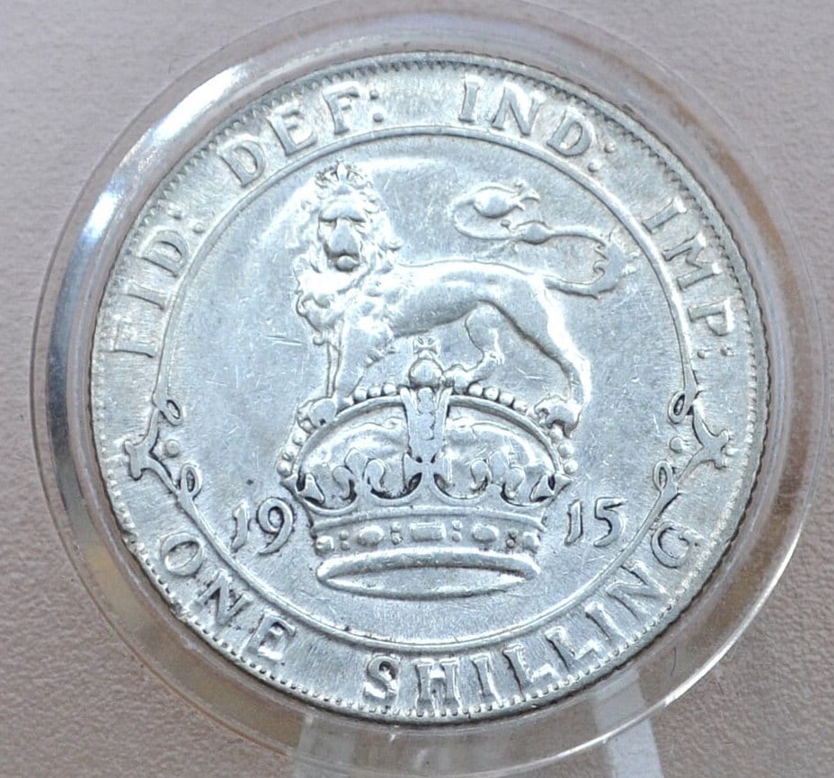 1915 Great Britain Silver 1 Shilling UK One Shilling 1915 - About Uncirculated Grade, Lustrous Coin - 1 Shilling 1915 Sterling Shilling UK