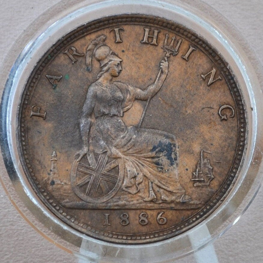 1886 British Farthing - AU (About Uncirculated) - UK Farthing 1886 Great Britain Farthing -Queen Victoria, Great Collection Piece