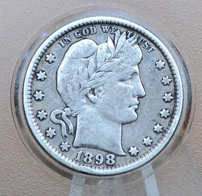 1898 Barber Silver Quarter - VF (Very Fine) Grade / Condition - Philadelphia Mint - 1898P Barber - Quarter 1898 P