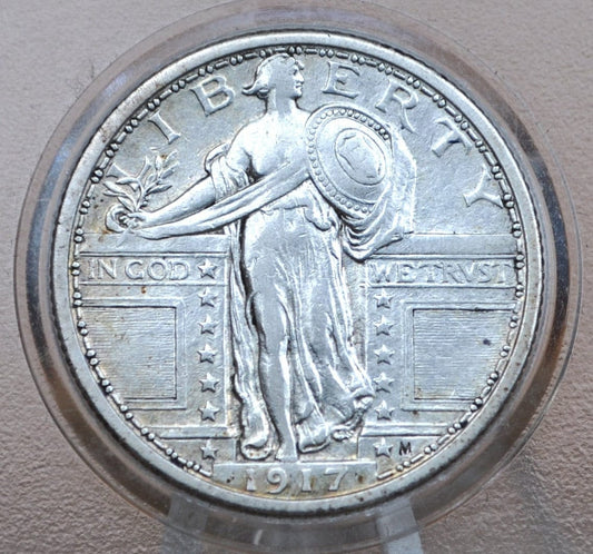 1917 Type 1 Standing Liberty Quarter - AU (About Uncirculated), Beautiful Detail and Luster - 1917 Standing Liberty Quarter Type 1