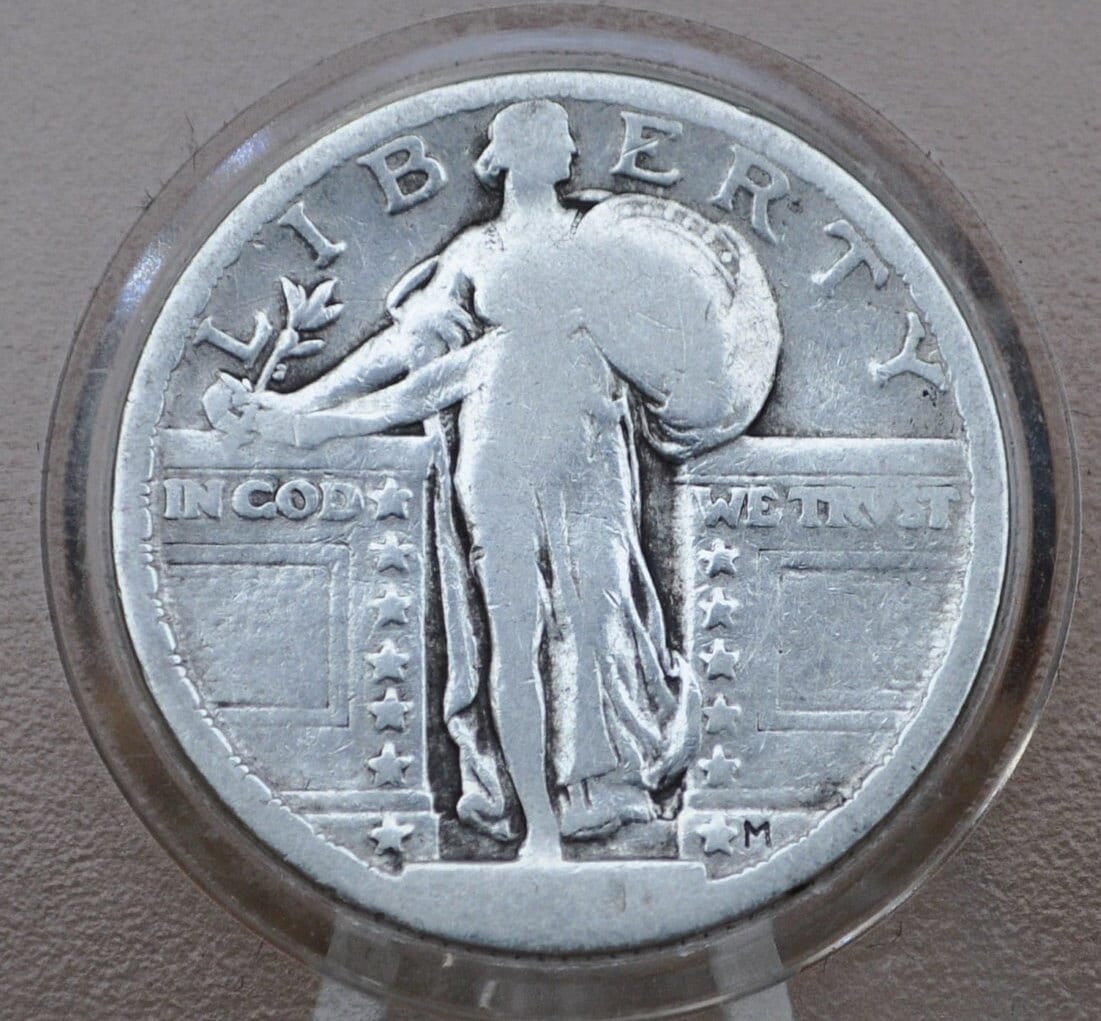 1921 Standing Liberty Silver Quarter - VG (Very Good) Grade, Weak Date - Liberty Standing Quarter 1921, Key Date