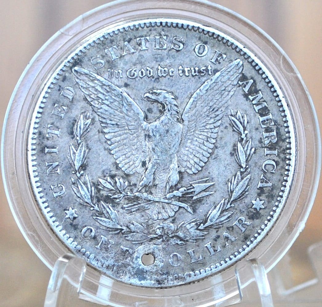 1878 Morgan Silver Dollar - Great Detail, Holed - Jewelry Piece / Filler Coin - First Year Made - 1878 Seven Feather 7 Feather 1878 Morgan