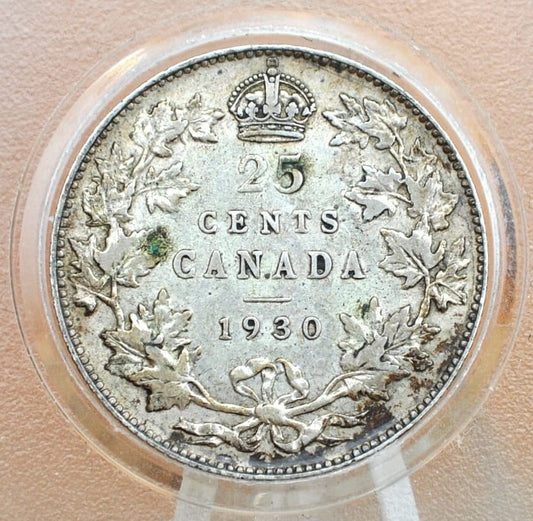 1930 Canadian Silver Quarter - XF (Extremely Fine) Grade, Low Mintage Date - King George V - 92.5% Silver Quarter Canada - Semi-Key Date