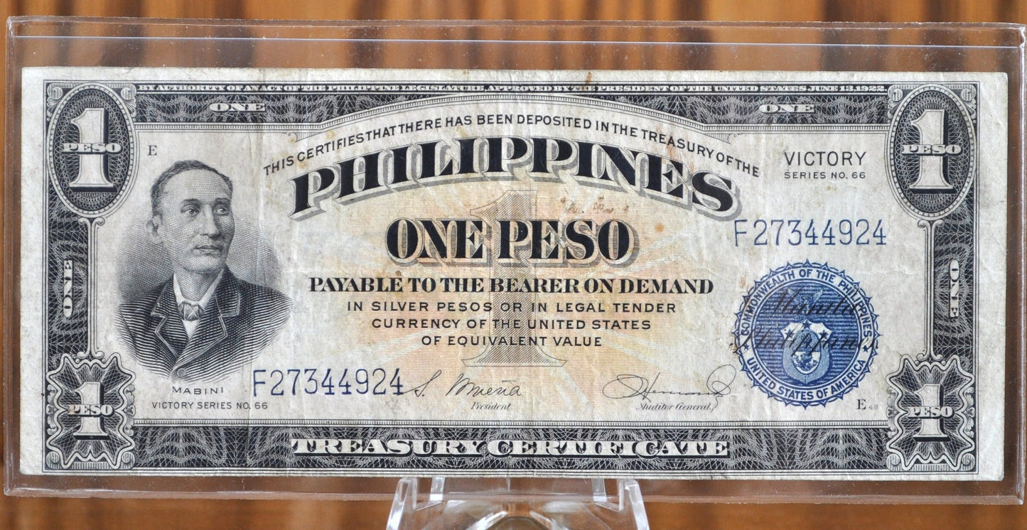 1944-45 Philippines 1 Peso Victory Note - Great Condition - One Peso Philippines Victory Banknote