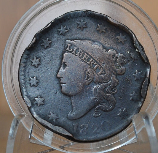 1820 Matron Head Large Cent - VG Details, Dented Rim - 1820 Liberty Head Cent - 1820 US One Cent - Matron Head 1816 to 1835