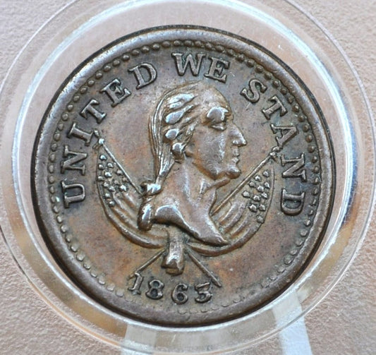 1863 Civil War Token - United We Stand - About Uncirculated - High Grade, Store Card Reverse - Patriotic CWT